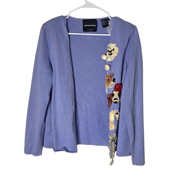 Rare Michael Simon Beaded Sequin Dog Cardigan Sweater Purple M - Picture 3 of 9